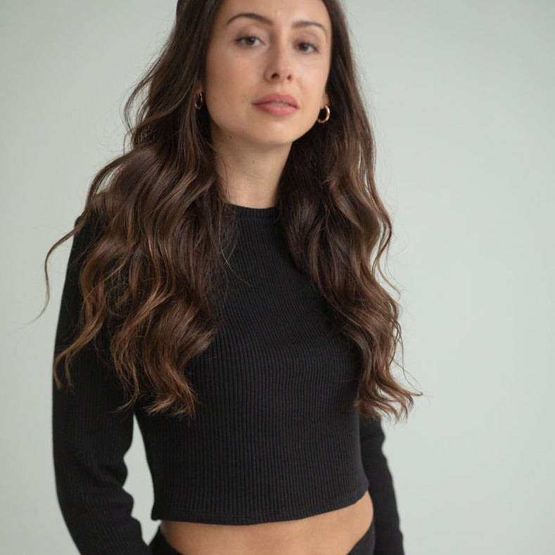 Langarm Crop-Top ELLA aus Bio-Baumwolle - Schwarz