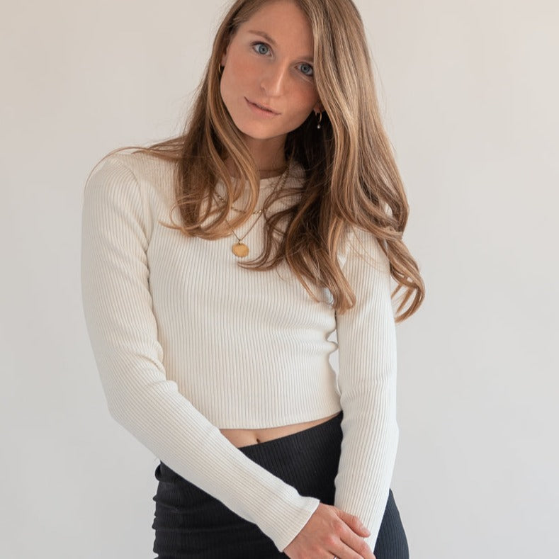Langarm Crop-Top ELLA aus Bio-Baumwolle - Weiss