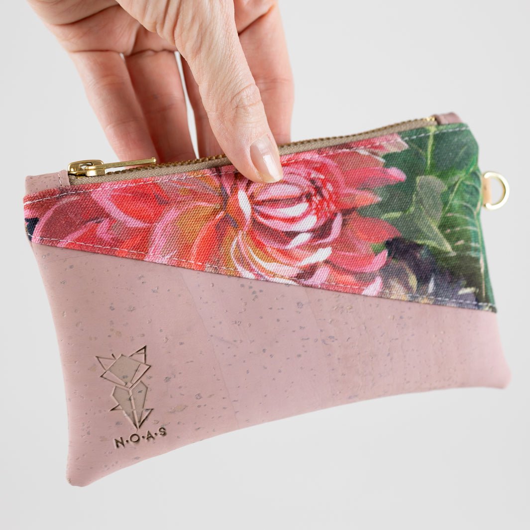 Mini-Geldbörse Spring Blossom Kork Rosa mit Kartenfächern - vegan und handgefertigt in Berlin | NOAS NOAS- simply love it.