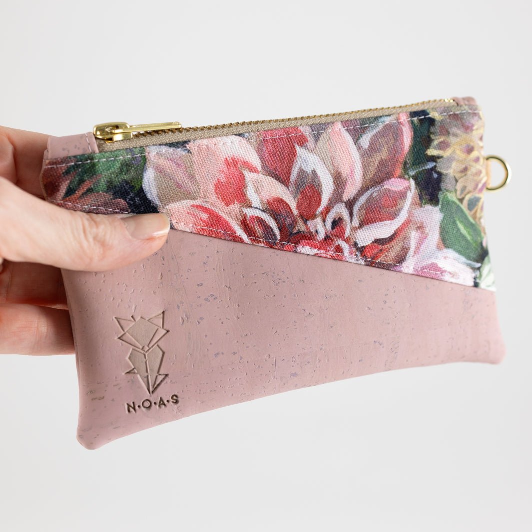 Mini-Geldbörse Spring Blossom Kork Rosa mit Kartenfächern - vegan und handgefertigt in Berlin | NOAS NOAS- simply love it.