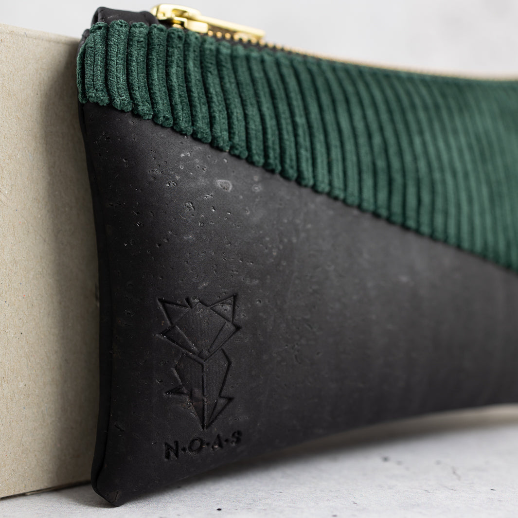 Mini-Geldbörse mit Kartenfächern Kork Schwarz CORD Waldgrün