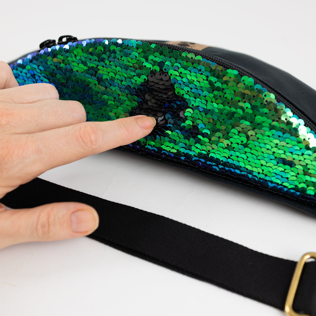 NOAS Bauchtasche Pailletten Samt Schwarz - Size L mit Reißverschlusstasche