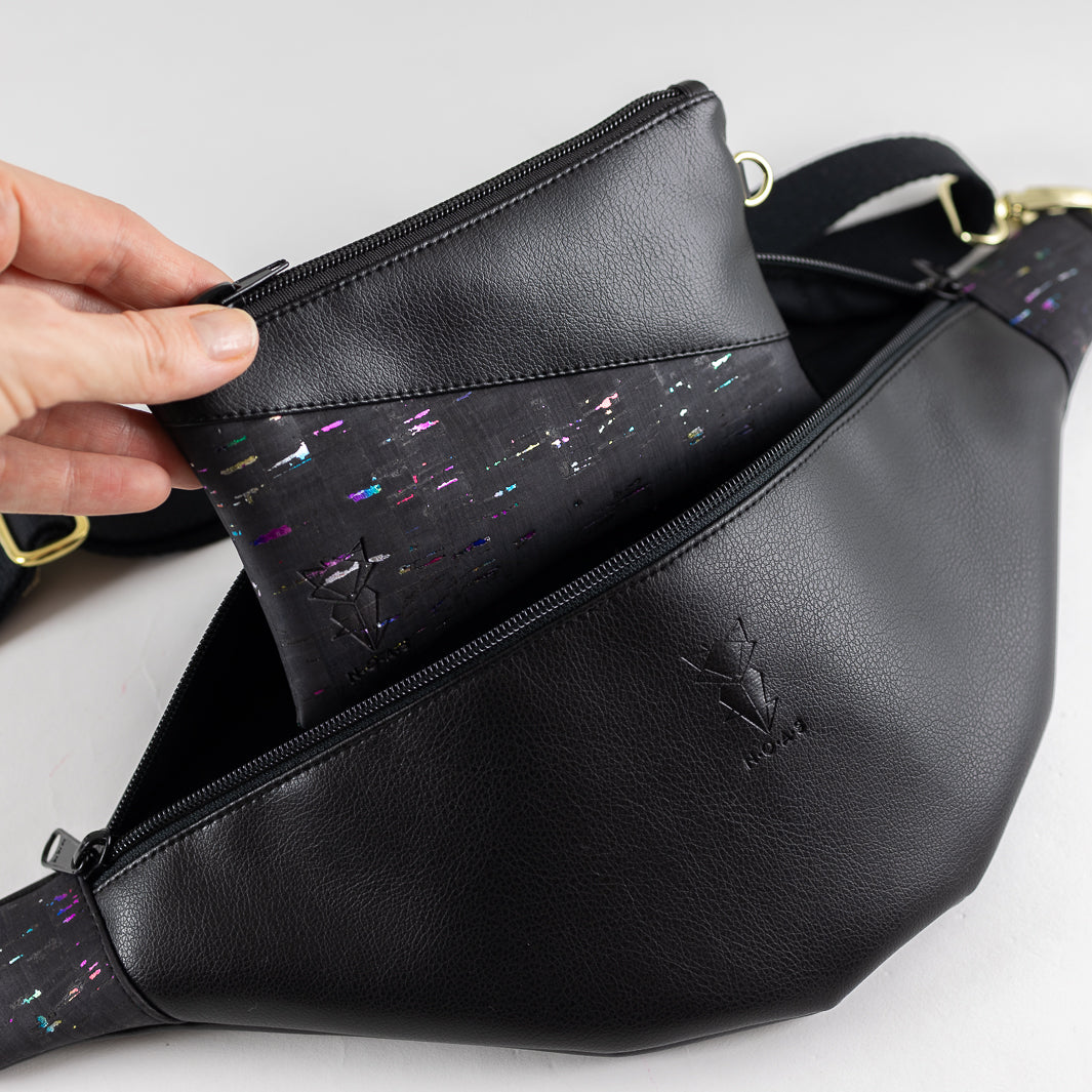 Bauchtasche Rainbow Kork Schwarz Size L - vegan und handgefertigt in Berlin | NOAS