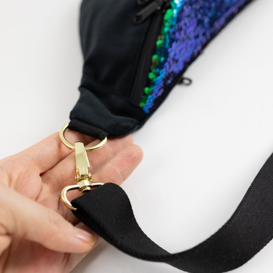 NOAS Bauchtasche Pailletten Samt Schwarz - Size L mit Reißverschlusstasche