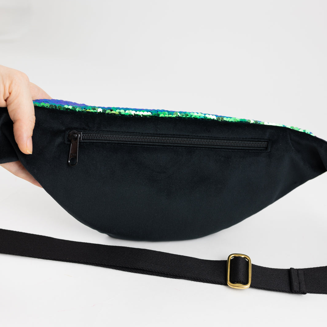 NOAS Bauchtasche Pailletten Samt Schwarz - Size L mit Reißverschlusstasche