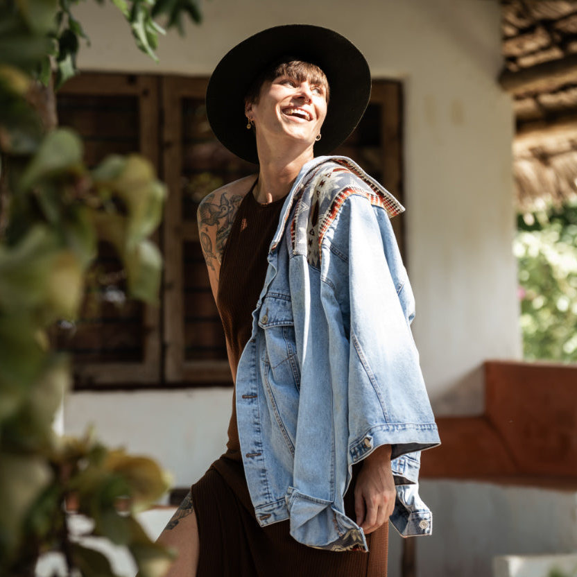 Boho Jeansjacke blue grey