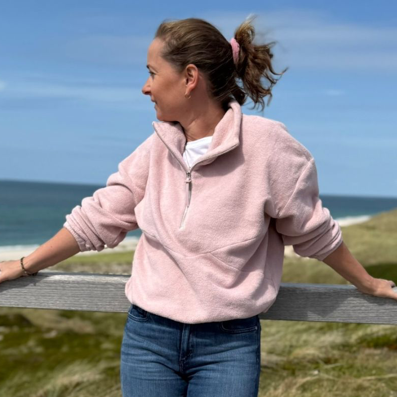 Half-Zip FRIDA – Fleecepulli aus Bio-Baumwolle in Dusty Pink