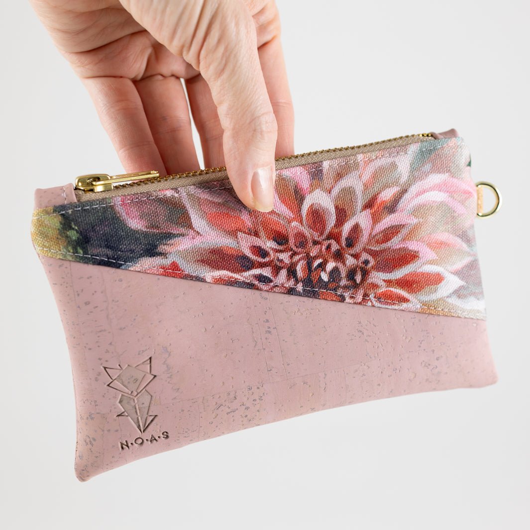 Mini-Geldbörse Spring Blossom Kork Rosa mit Kartenfächern - vegan und handgefertigt in Berlin | NOAS NOAS- simply love it.