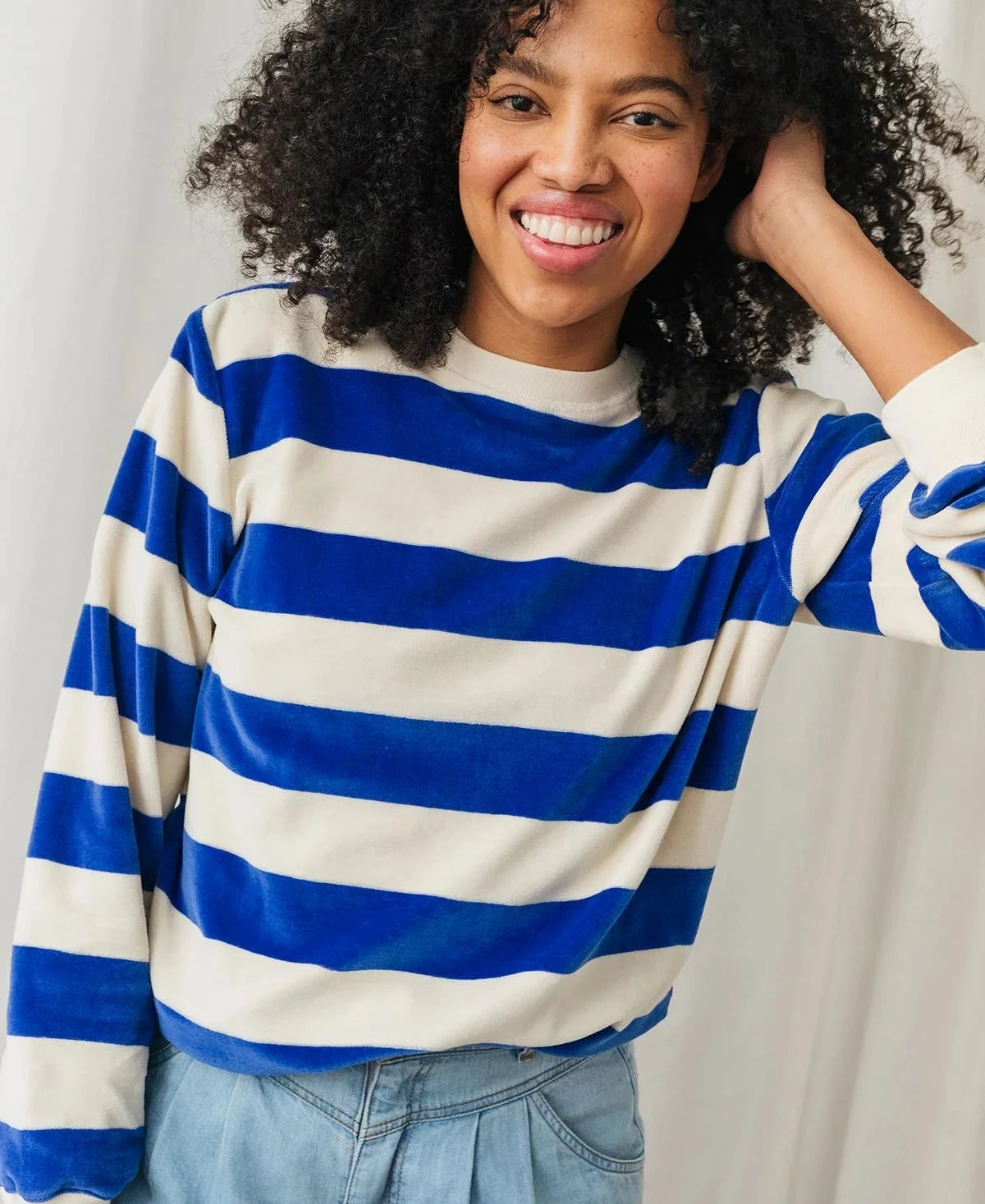 Nickipullover Hawi weiß blau gestreift – TWOTHIRDS