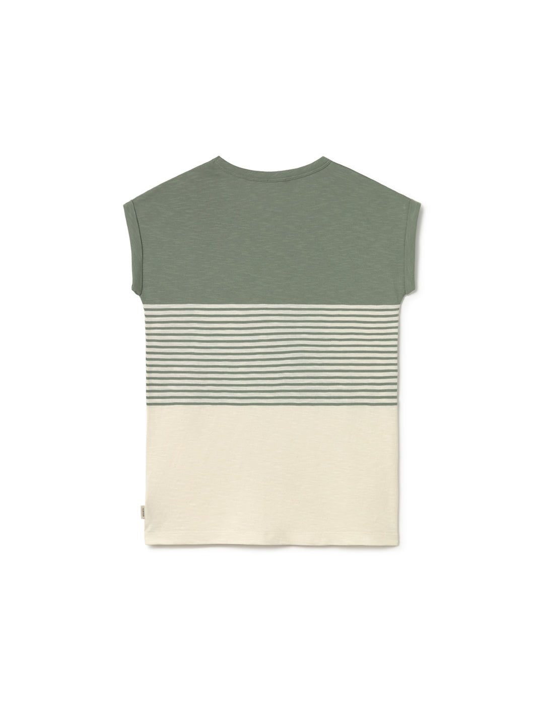T-Shirt Molene sage green gestreift aus Bio-Baumwolle – TWOTHIRDS Rückenansicht