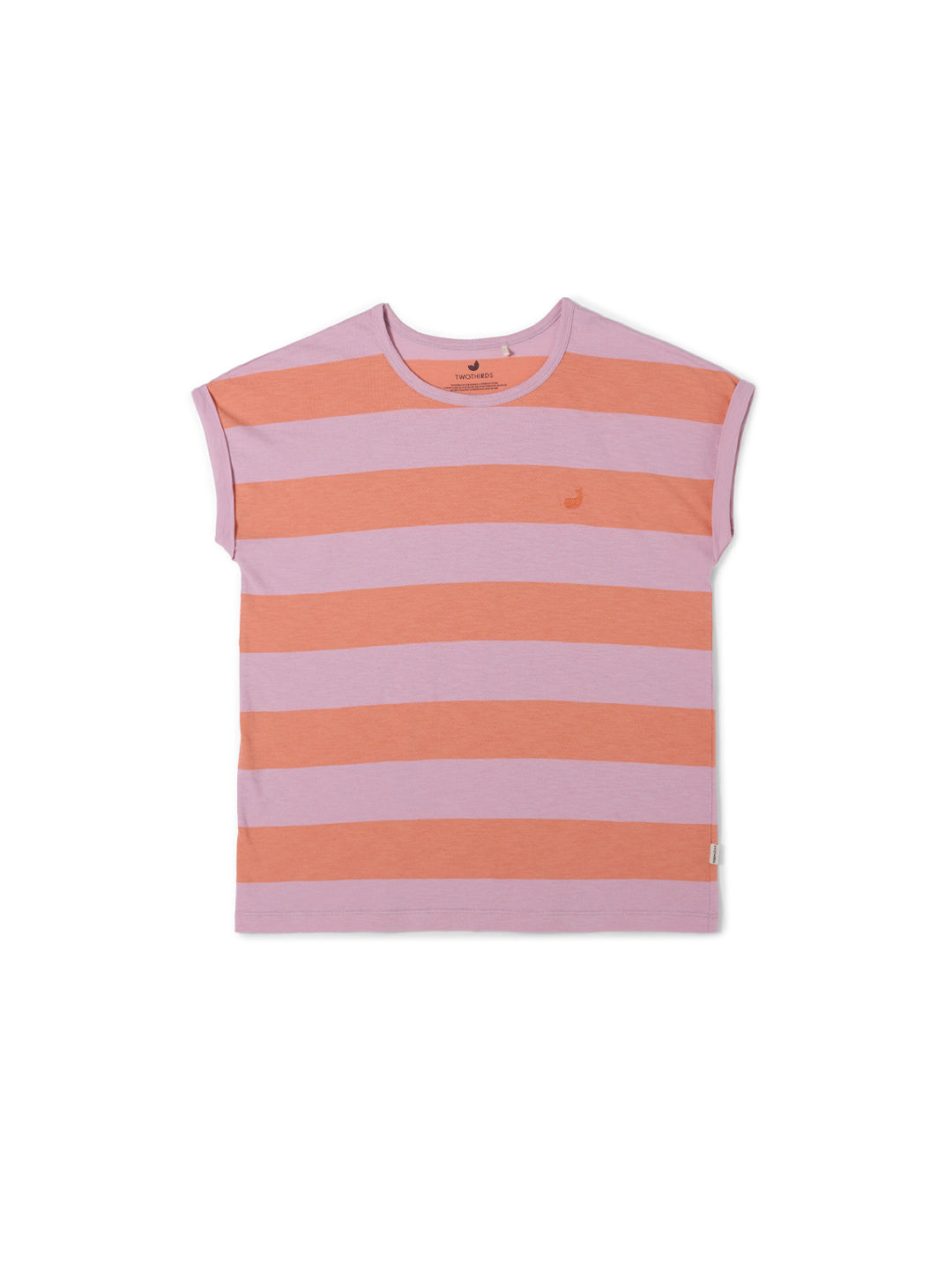 TWOTHIRDS Santandria gestreiftes Damen T-Shirt orange oink aus Bio-Baumwolle mit lockerer Passform Vorderansicht
