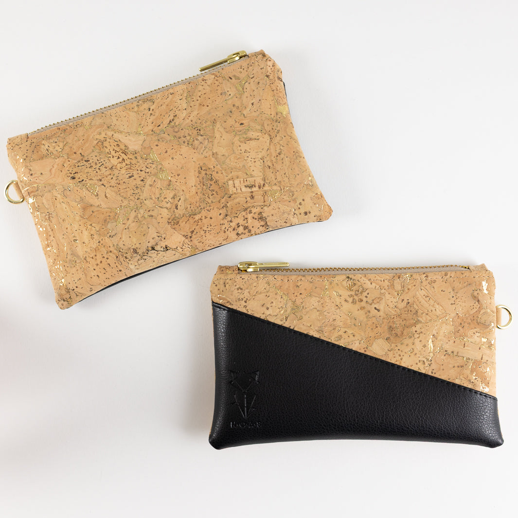 Mini-Geldbörse Kork Natur Gold mit Kartenfächern