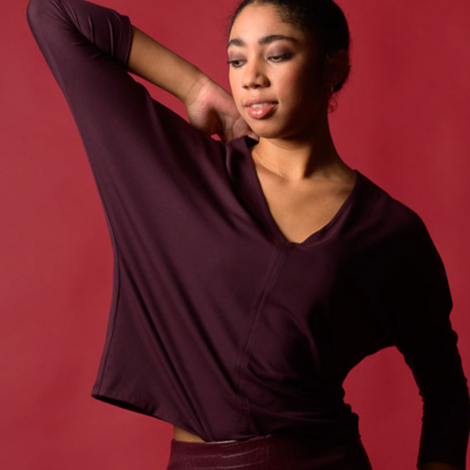 Zero Waste Shirt V-Neck fließend burgundy