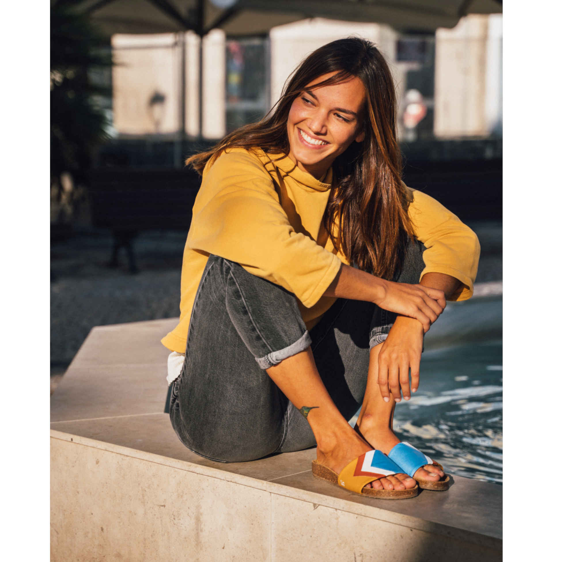 Blaue Sandalen Damen Herren SKY Azur, Weiß, Terracotta, Senf - vegan, mit Fußbett | Fünve