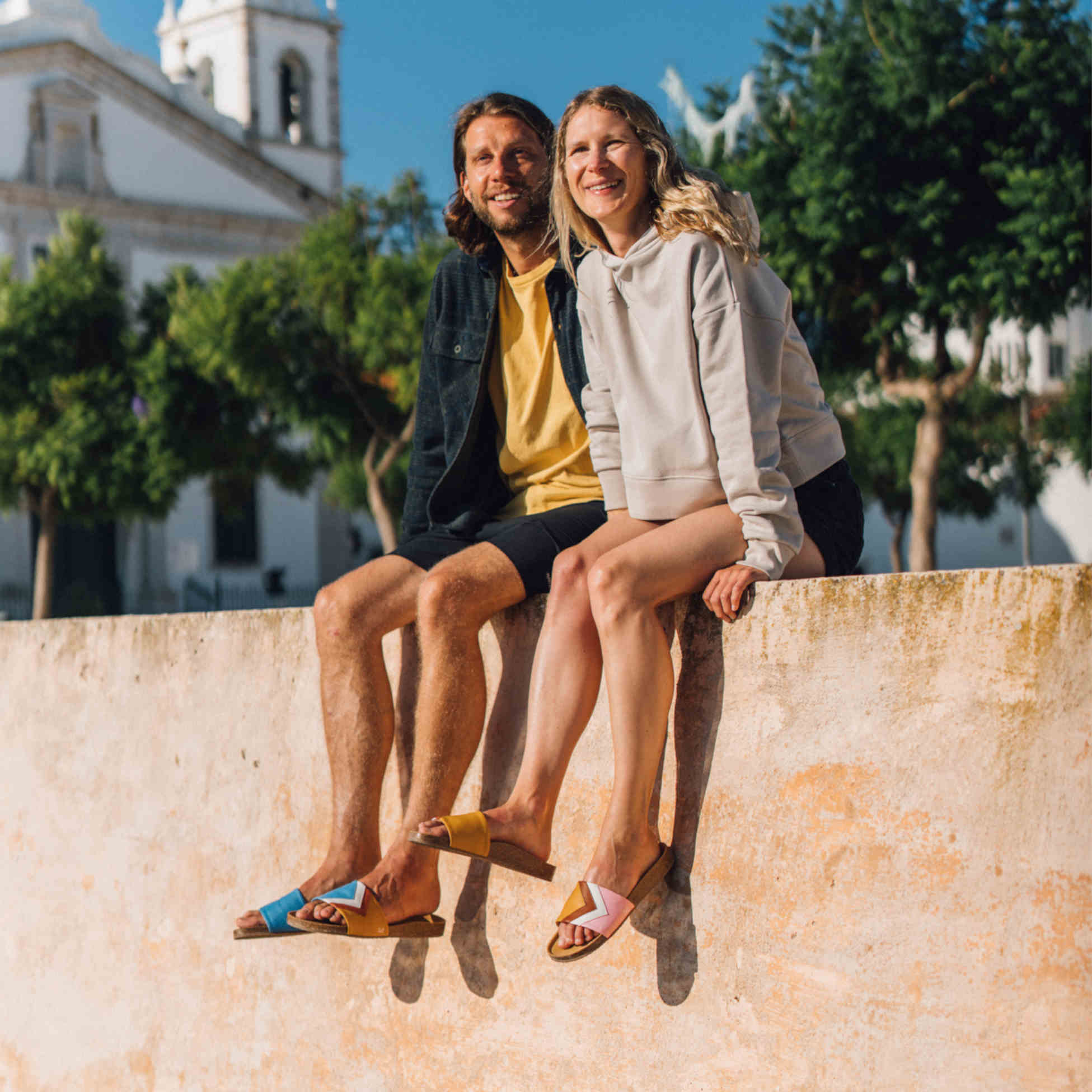 'DAWN' - Gelbe Sandalen in Senf, Terracotta, Weiß, Rosa - vegan