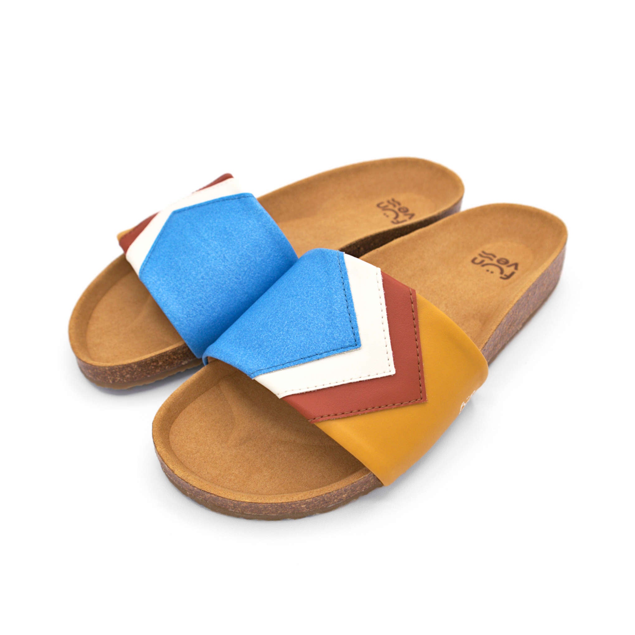 'SKY' - Blaue Sandalen in Azur, Weiß, Terracotta, Senf - vegan