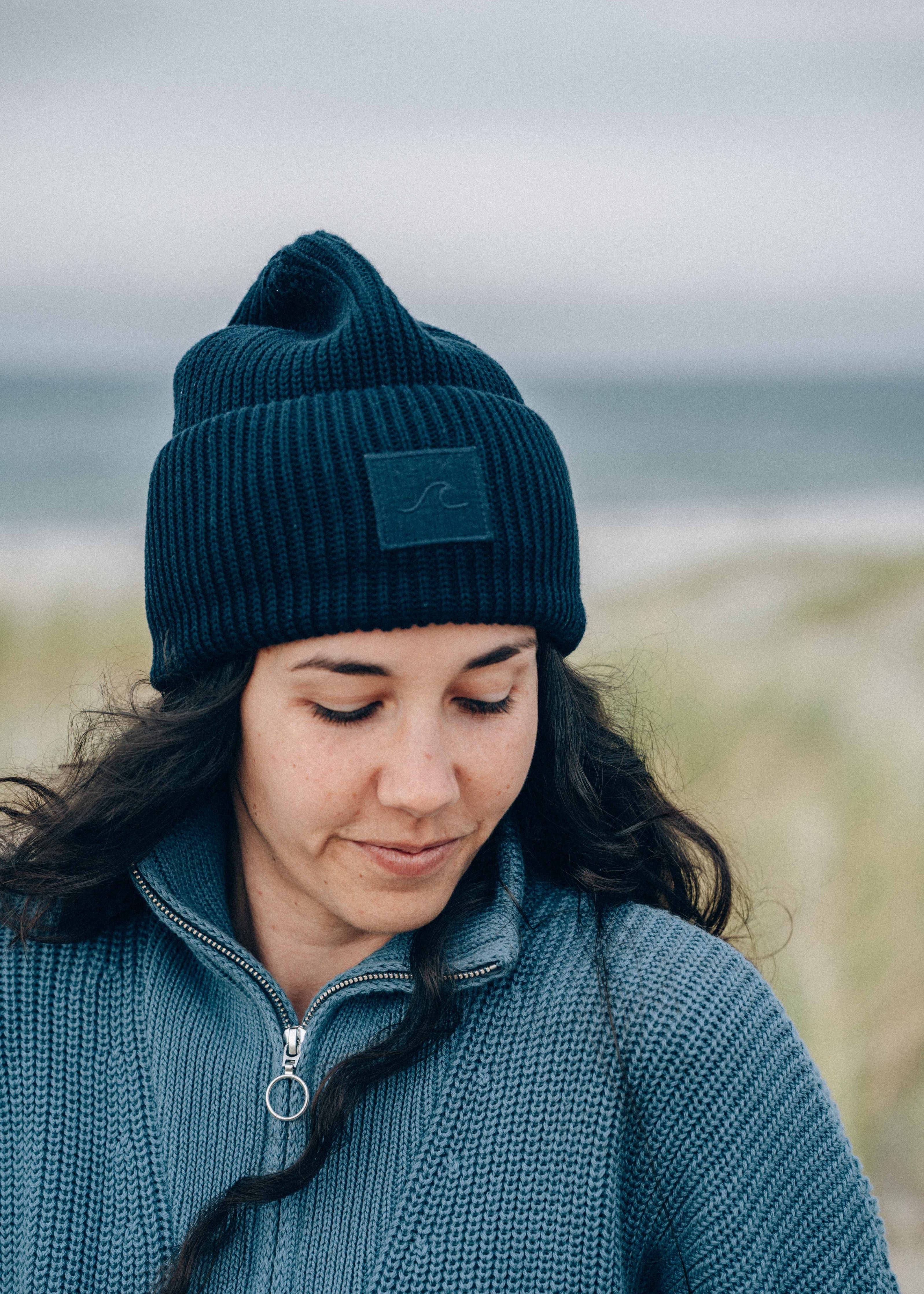 Beanie Mütze Wave aus Bio-Baumwolle Marine | Salty