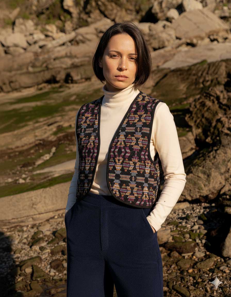 Weste MIA Dunkelblau mit Jacquard Muster