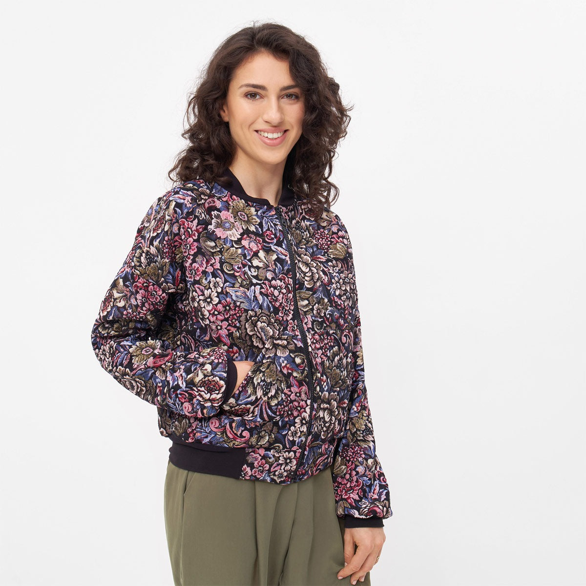 Jacquard Blouson FLOWER mit floralem Webmuster