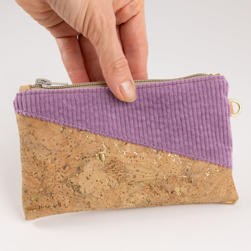 NOAS Mini-Geldbörse Kork Natur Gold Cord Lilac mit Kartenfächern