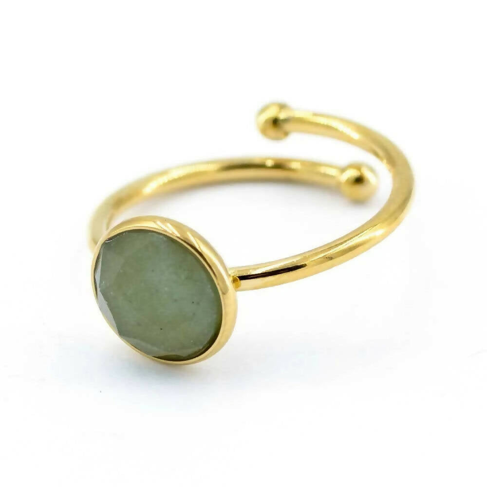 vergoldeter Edelstahl Ring verstellbar mit grünem Jade Stein