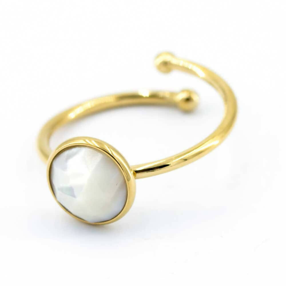 vergoldeter Edelstahl Ring verstellbar mit Perlmutt Stein