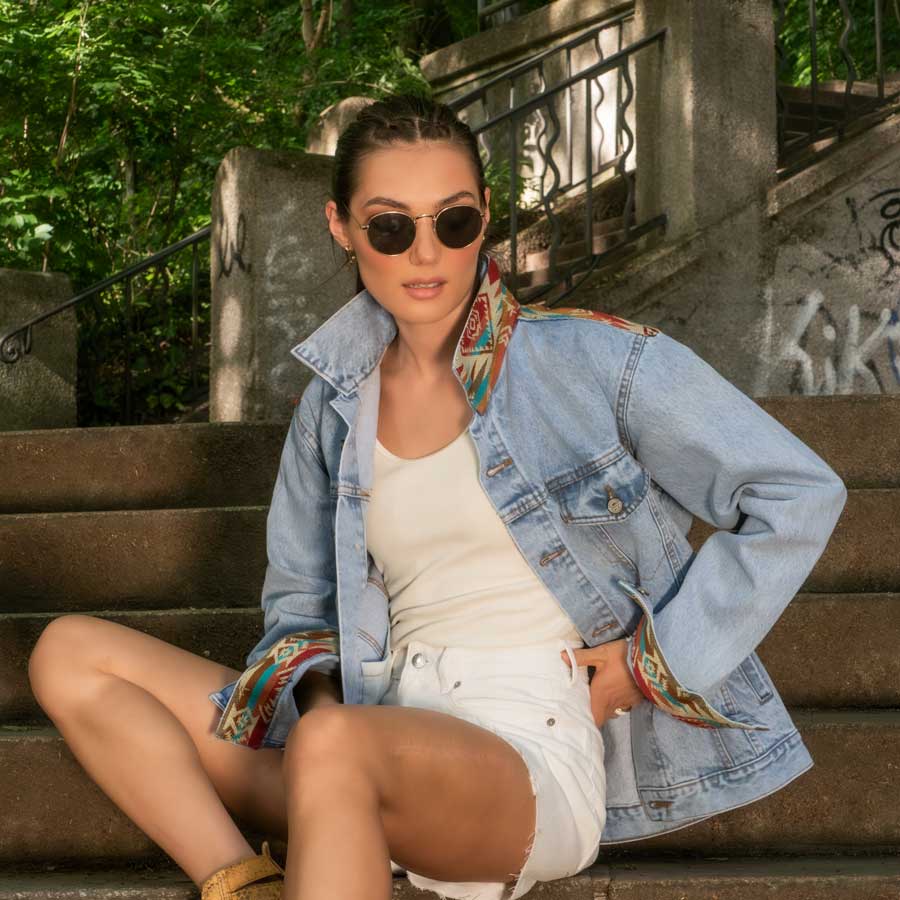 Ethno Jeansjacke Ibarra Frost Blue/Earth