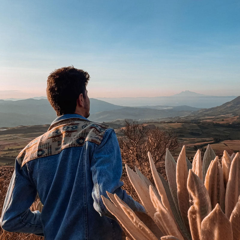 Ethno Jeansjacke Cotacachi Frost Blue/Beige