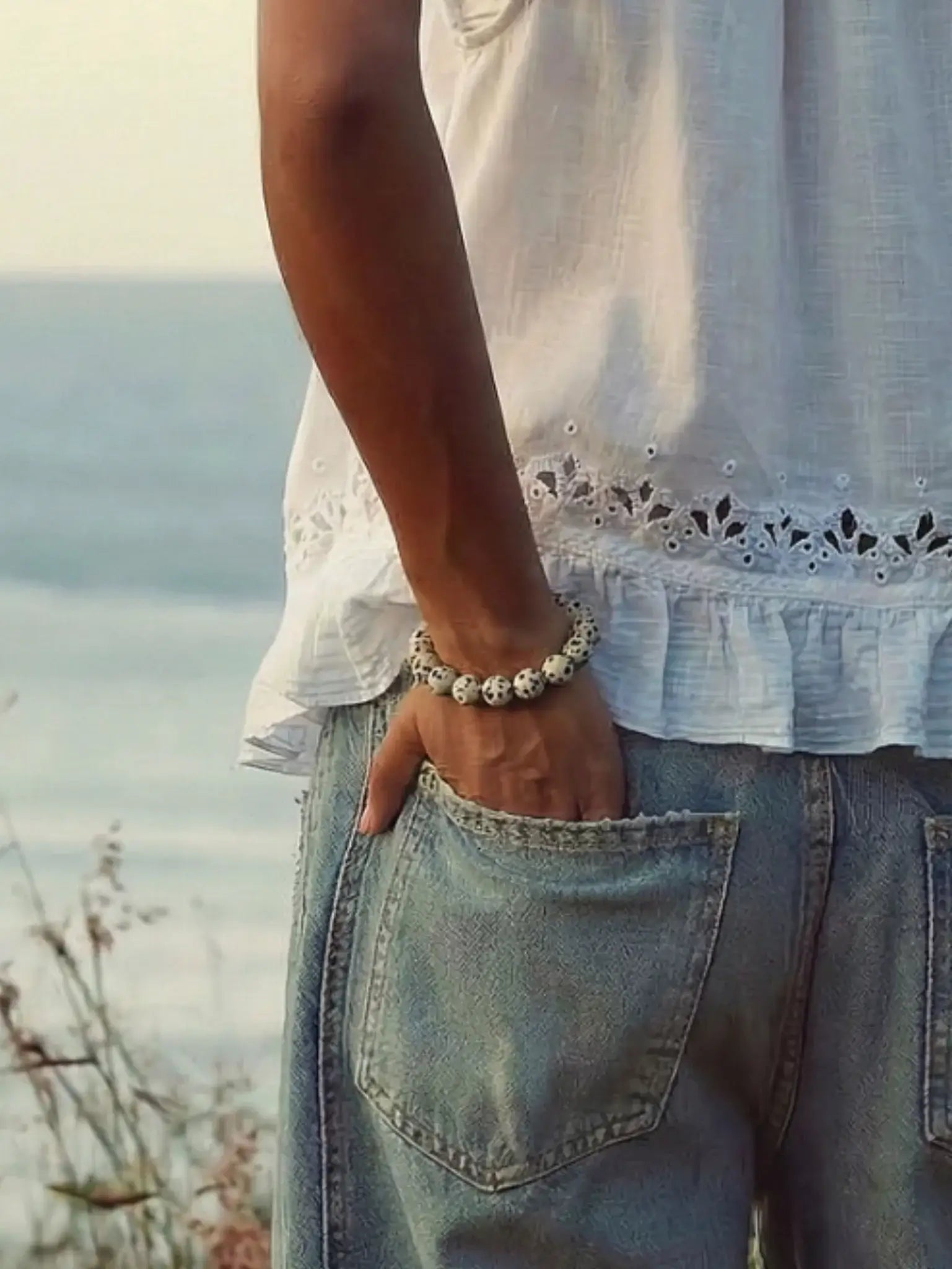 Armband für Damen Chunky Dalmatiner Jaspis "Joy" – Symbol für Freude | Soï