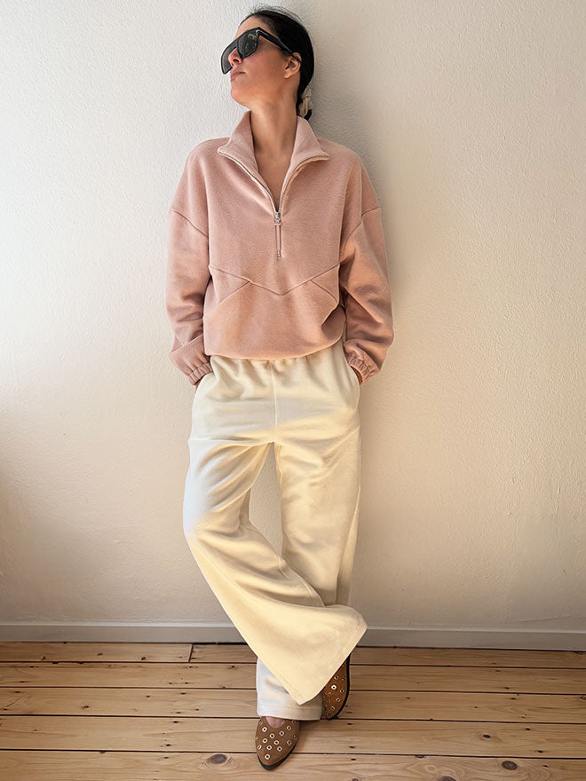 Half-Zip FRIDA – Fleecepulli aus Bio-Baumwolle in Dusty Pink