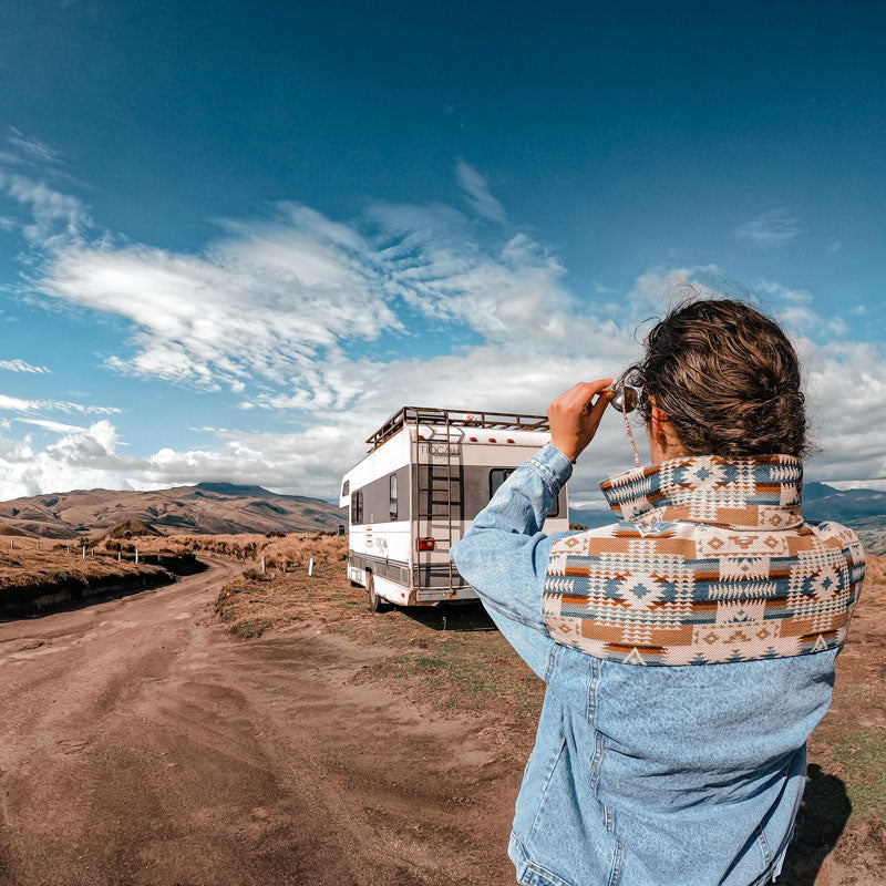 Ethno Jeansjacke Cotacachi Frost Blue/Beige