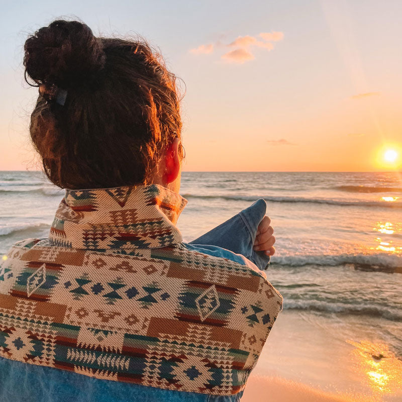 Ethno Jeansjacke Cotacachi Frost Blue/Beige