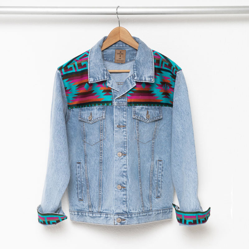 Ethno Jeansjacke Otavalo Frost Blue/ Pink
