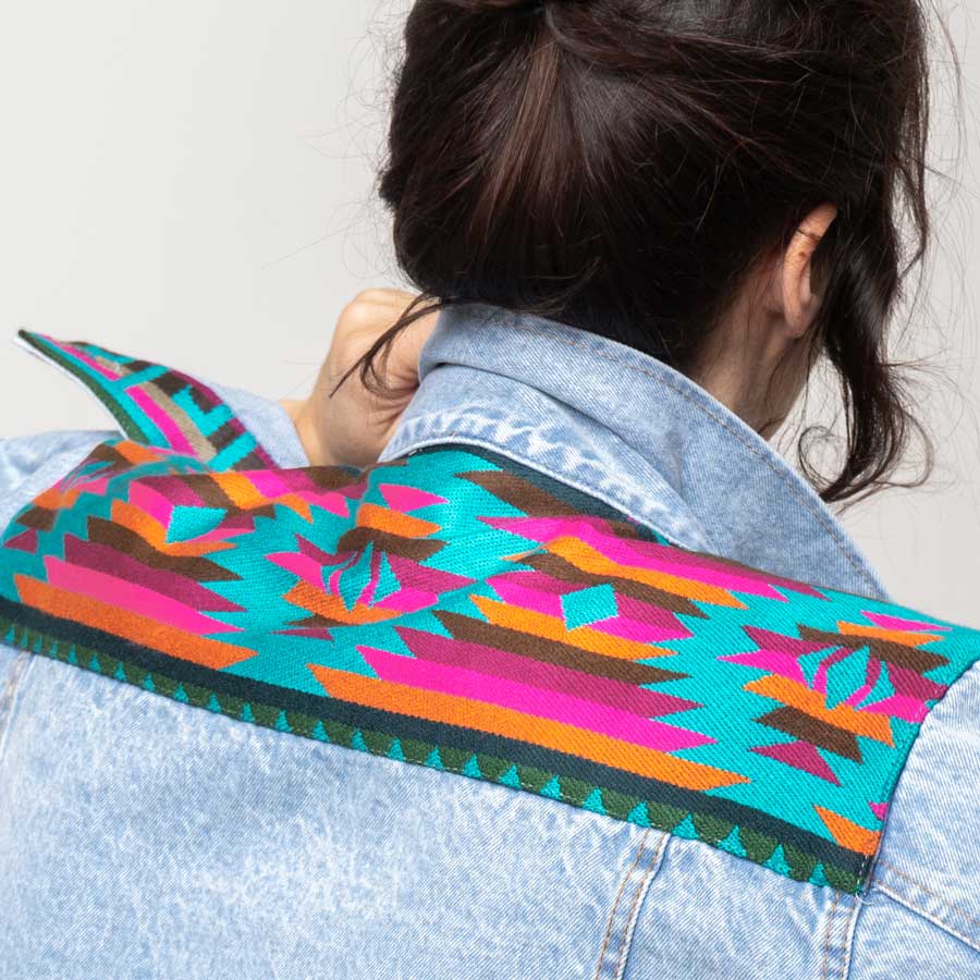 Ethno Jeansjacke Otavalo Frost Blue/ Pink