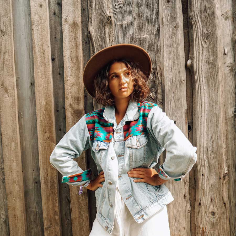 Ethno Jeansjacke Otavalo Frost Blue/ Pink