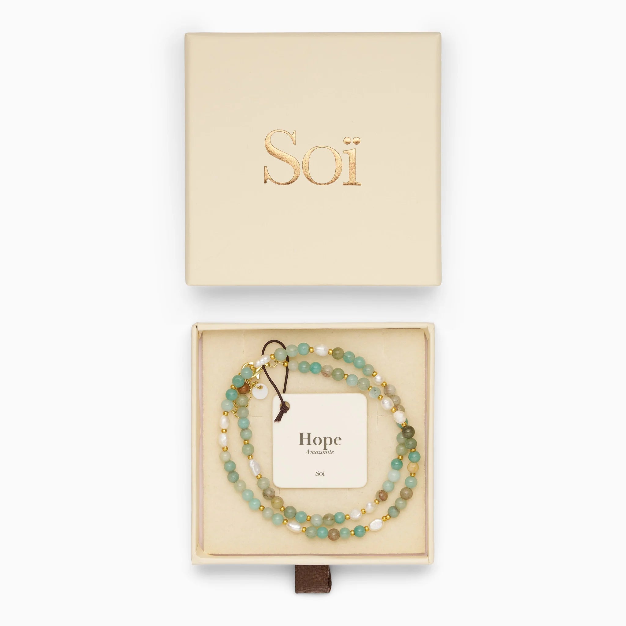 Kette für Damen Ellie Amazonit "Hope" – Symbol für Hoffnung | Soï (Sterlingsilber, vergoldet)