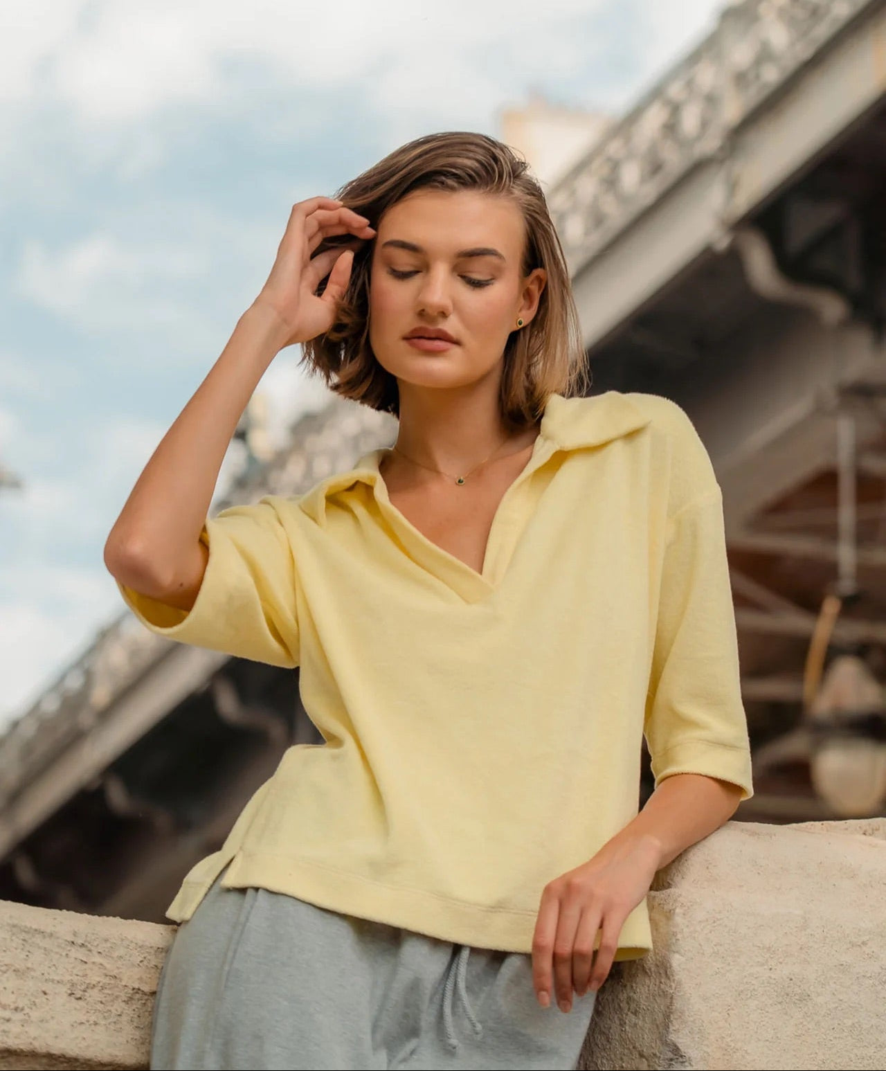 MIA Shirt aus weichem Bio-Frottee in soft yellow