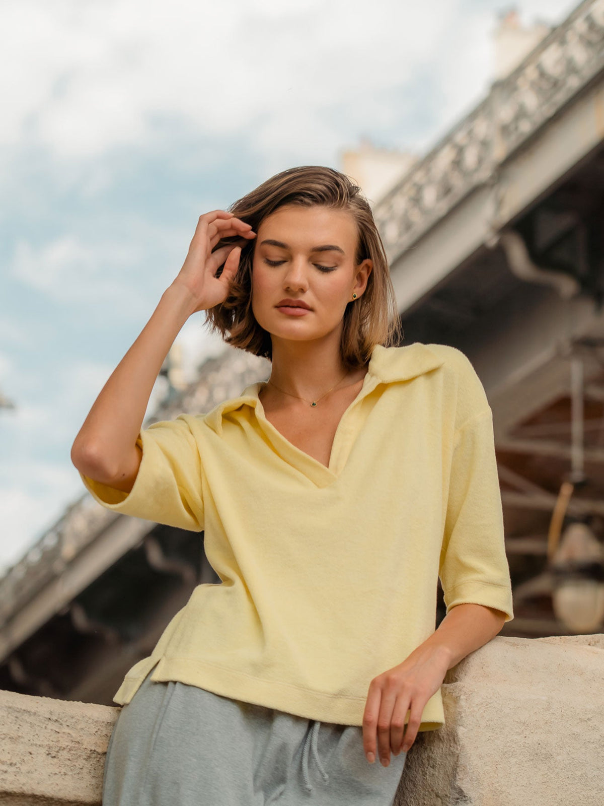 MIA Shirt aus weichem Bio-Frottee in soft yellow
