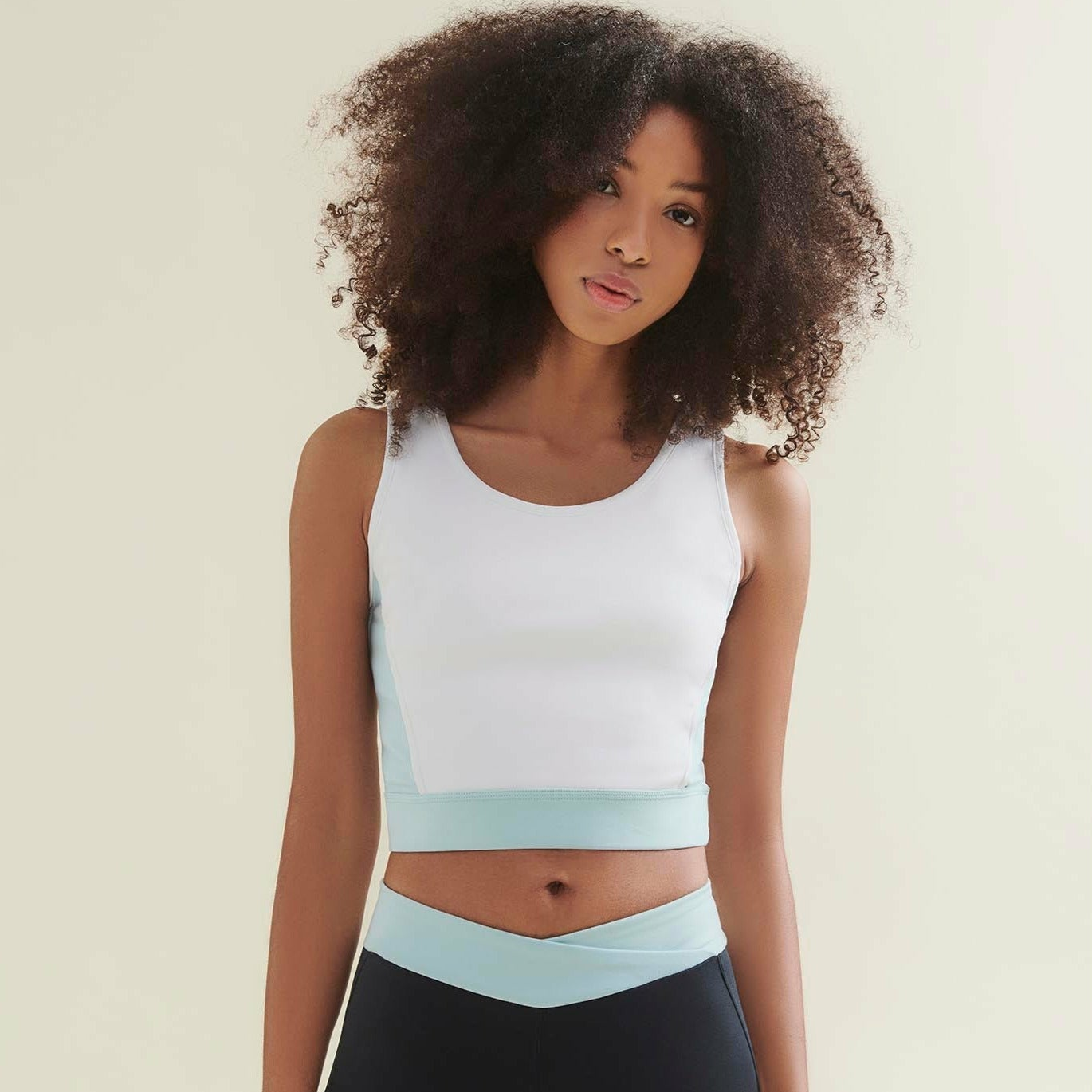 New 3/4 Crop Top - Diamond White/Sea Green