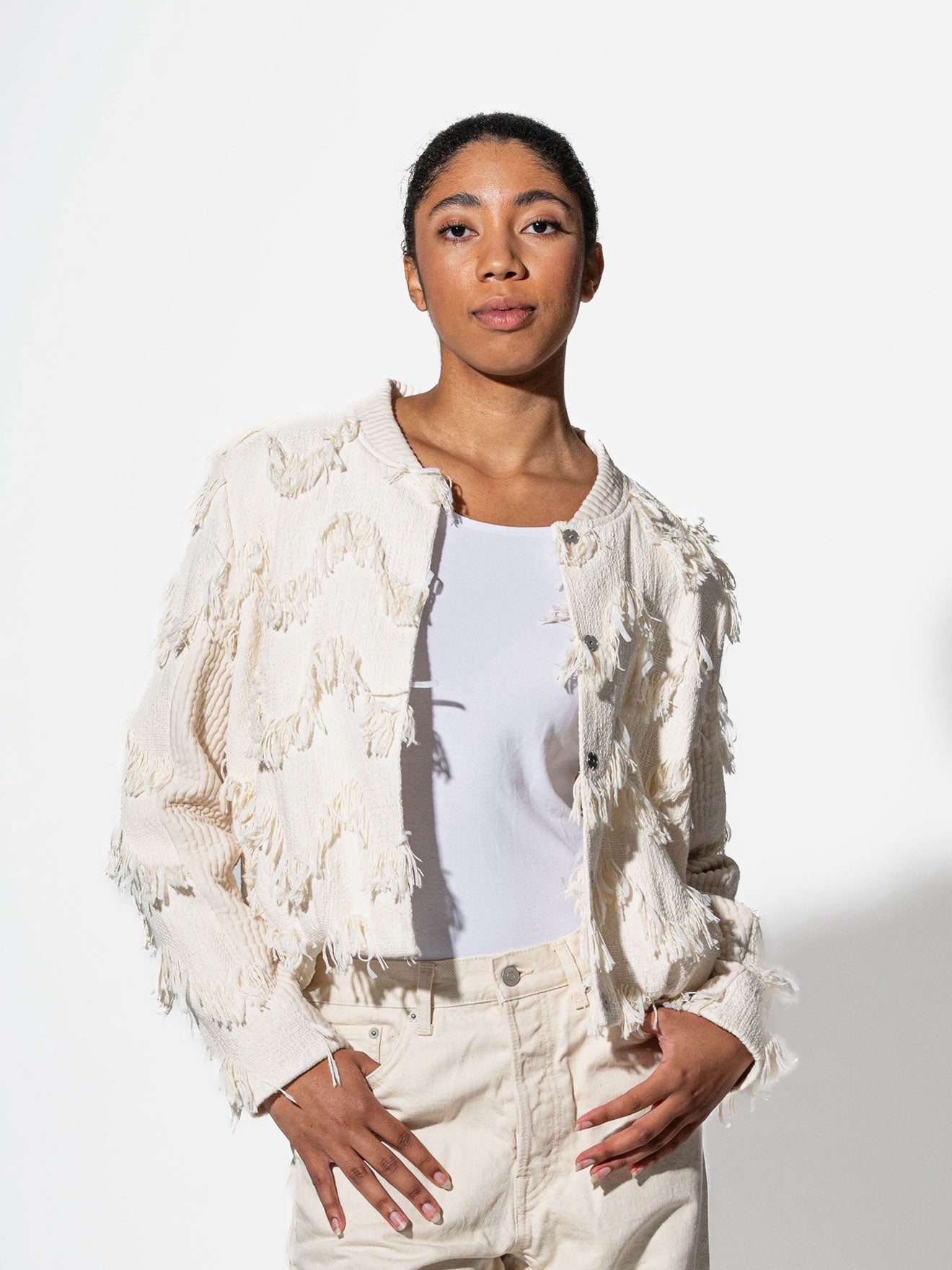 Blouson WAVE - Jacke mit Wellenmuster in Ecru