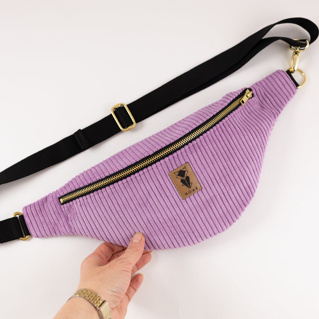 NOAS Bauchtasche Cord Lilac - Size L mit Reißverschlusstasche