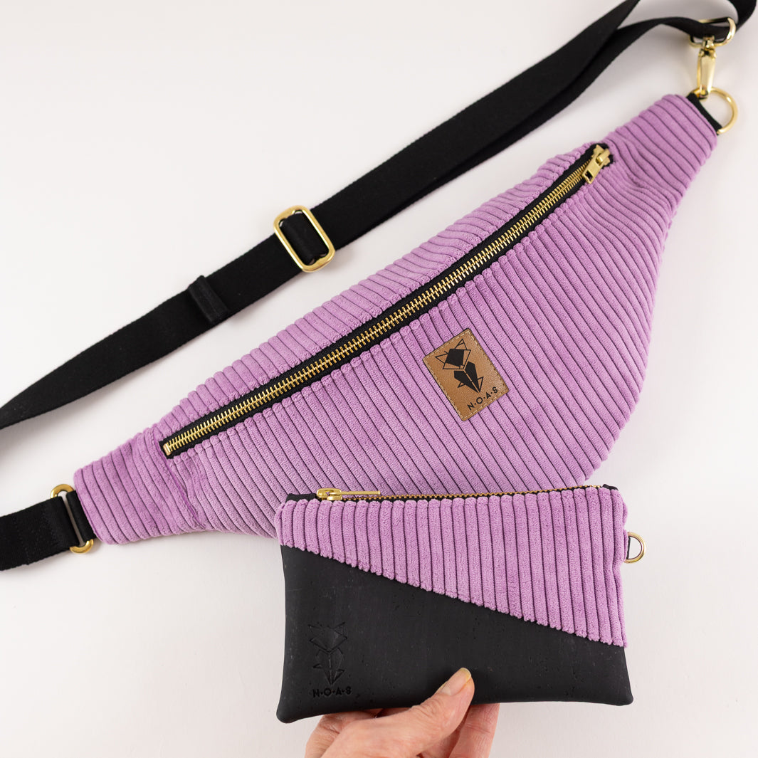 NOAS Bauchtasche Cord Lilac - Size L mit Reißverschlusstasche