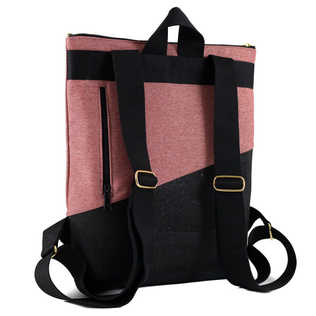 Mini-Rucksack Kork Schwarz Canvas Altrosa mit Geheimfach