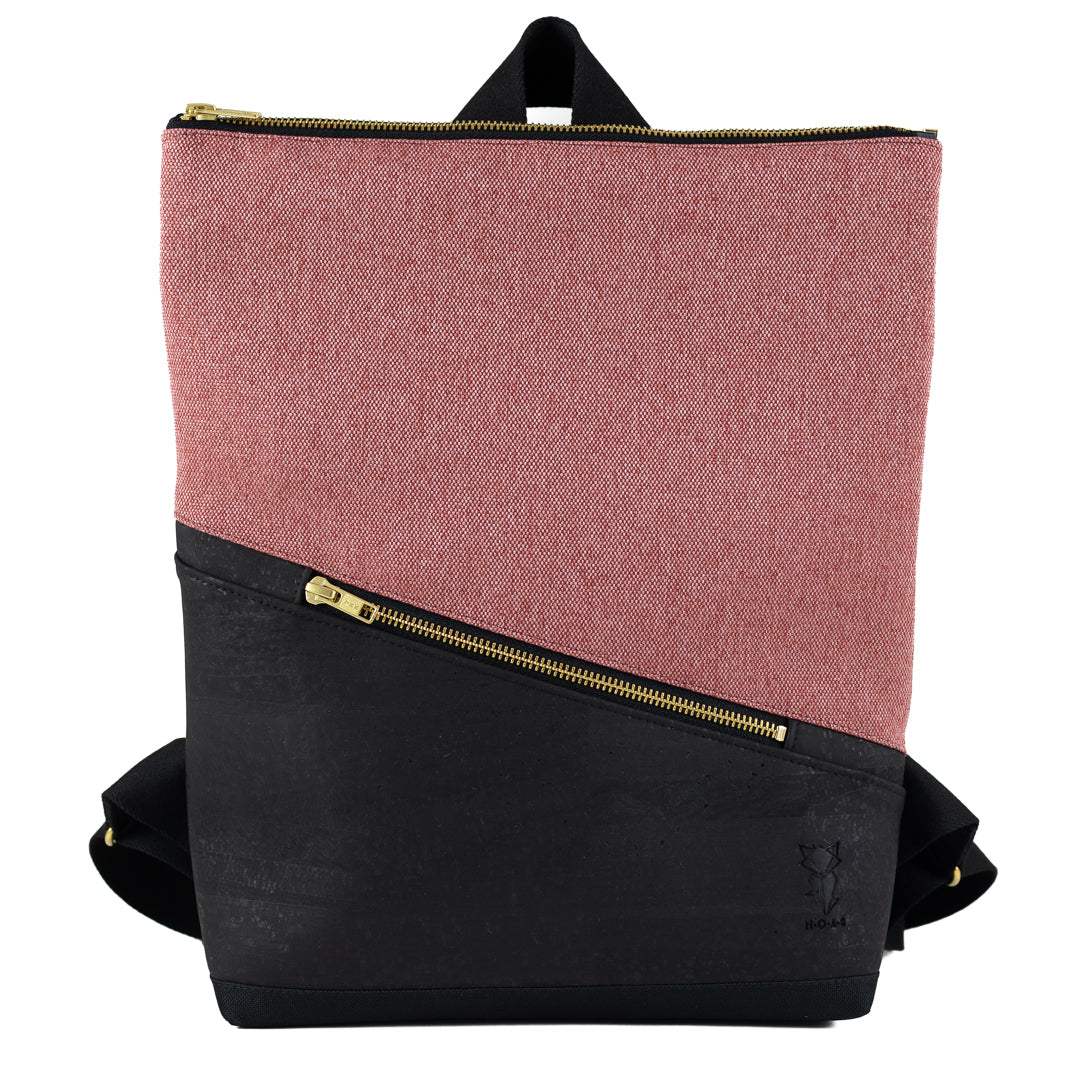 Mini-Rucksack Kork Schwarz Canvas Altrosa mit Geheimfach