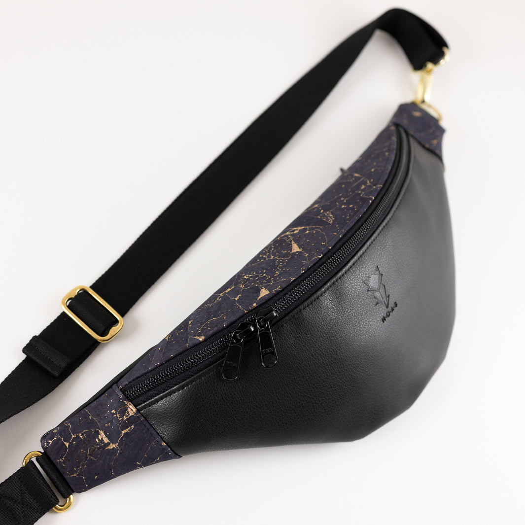Bauchtasche Kork Nachtblau Gold Schwarz Size L