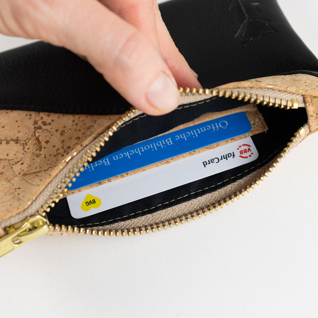 Mini-Geldbörse Kork Natur Gold mit Kartenfächern