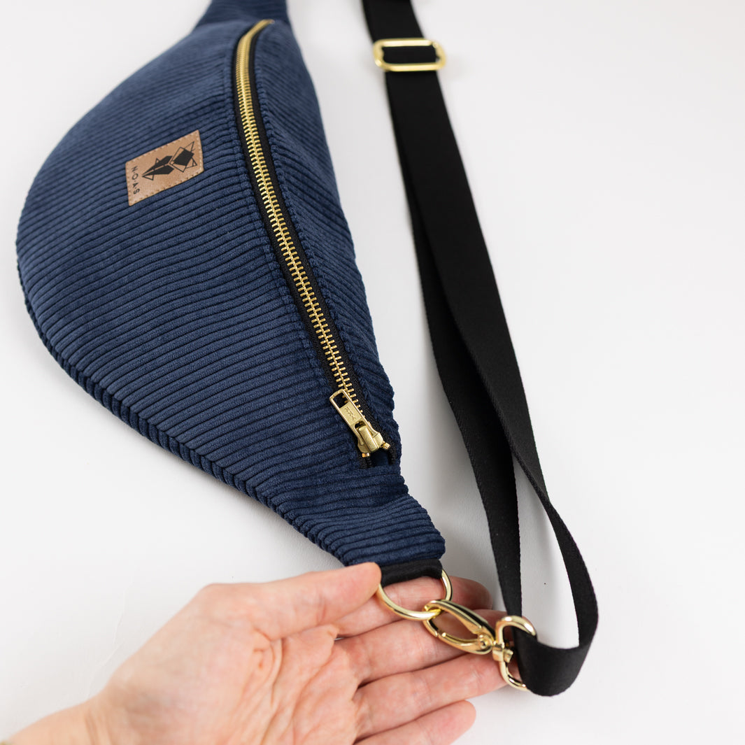 NOAS Bauchtasche Cord Dunkelblau - Size L mit Reißverschlusstasche