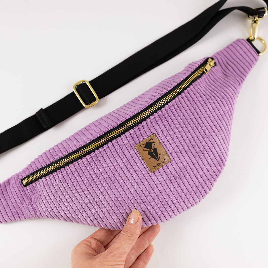 NOAS Bauchtasche Cord Lilac - Size L mit Reißverschlusstasche