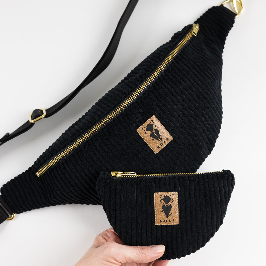 Bauchtasche CORD Schwarz Size L - vegan und handgefertigt in Berlin | NOAS
