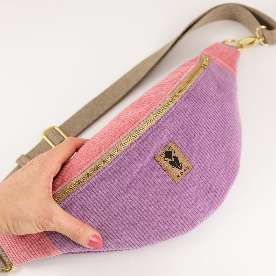 Bauchtasche Cord Bi-Color Lilac & Bubblegum Size L - vegan und handgefertigt in Berlin | NOAS